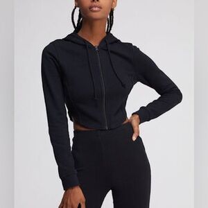 Hollister | Crop Full-Zip Corset Hoodie in Black Size XS